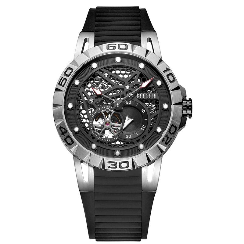 BAOGELA NUA BRAND NUA BRAND MEN Só Uaireadóirí Cnámharlaigh Faire Meicniúil Uathoibríoch le haghaidh Fir Waterproof Wristwatch 6772 Black